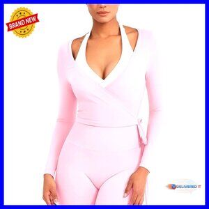 Long Sleeve Wrap Top V-Neck Cropped Slim Fit Workout Yoga Pilates Shirt